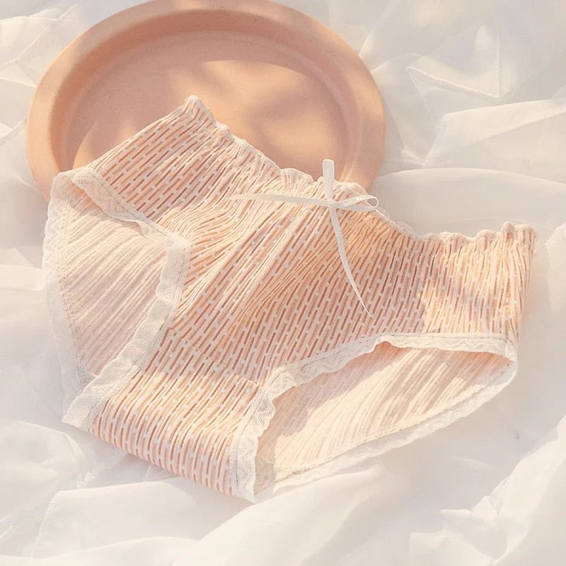 Women's Cotton Underwear Lovely Girl Bow Panties Sexy Lace Panties Mid Waist Seamless Comfort Briefs Female Lingerie