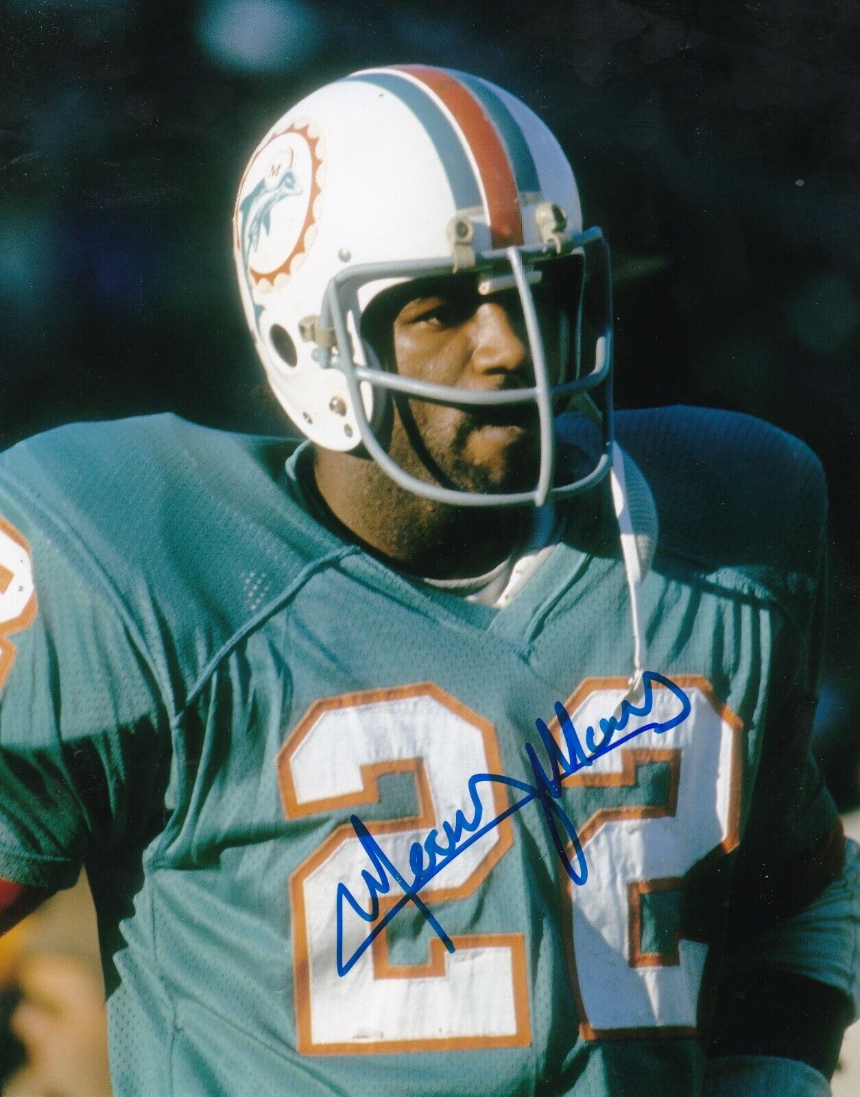 MERCURY MORRIS MIAMI DOLPHINS ACTION SIGNED 8x10