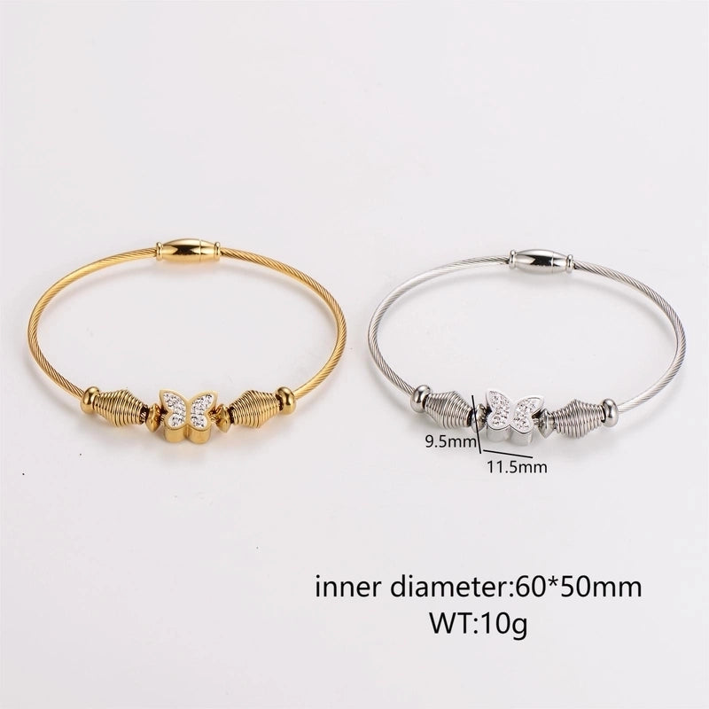 Casual Basic Minimalist Butterfly 304 Stainless Steel 18K Gold Plated Rhinestones Bracelets In Bulk
