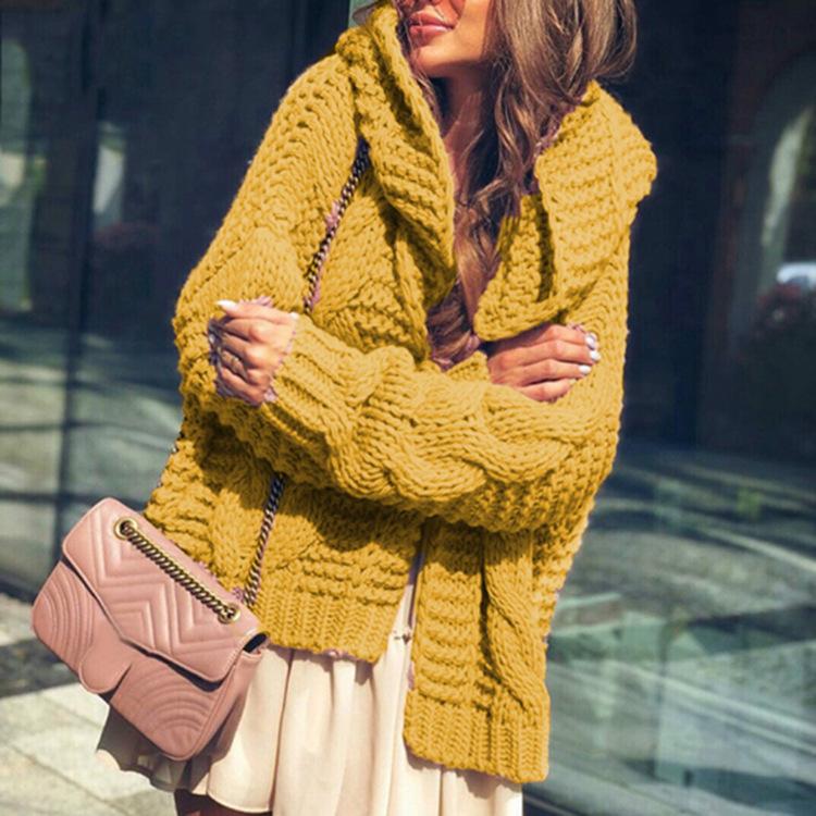 Pure Color Casual Fashion Loose Hooded Cardigan Sweater
