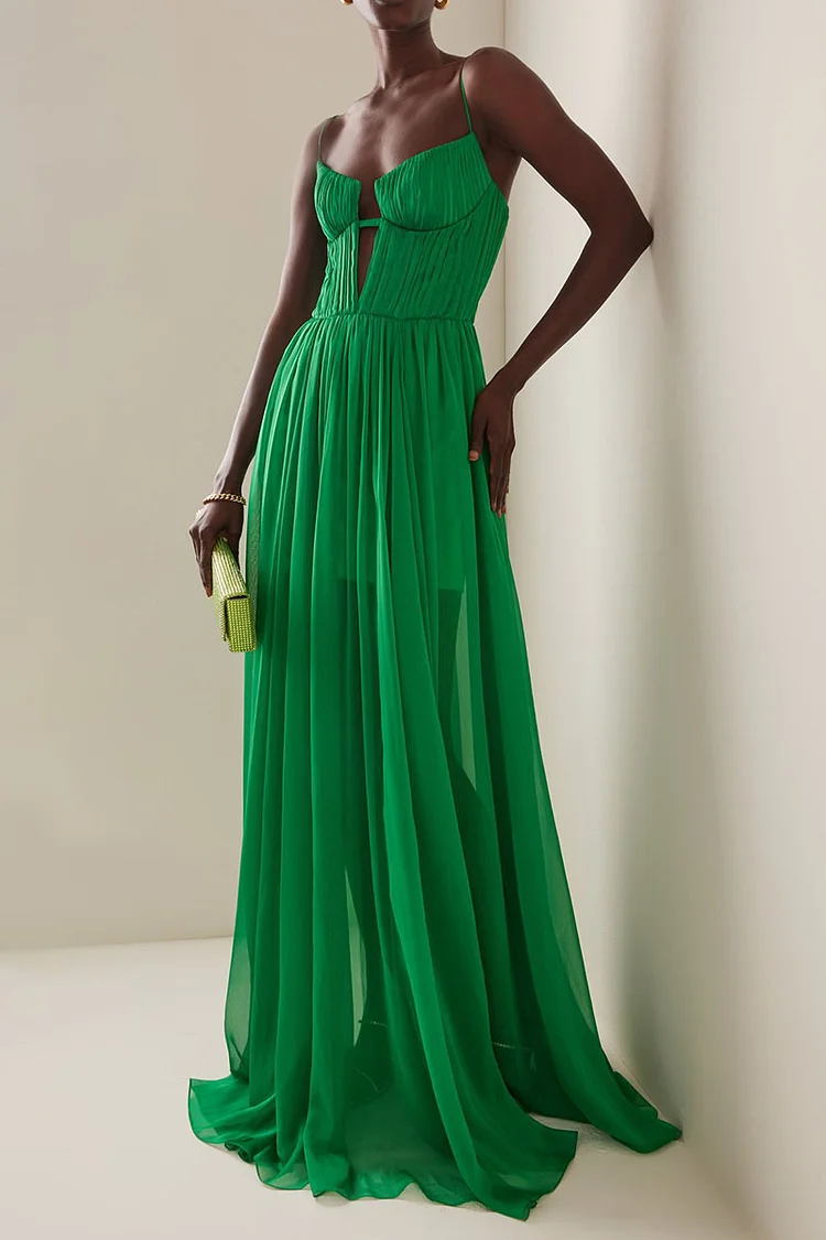 Irregular Neck A-Line Pleated Flowy Hem Gowns Maxi Slip Dresses
