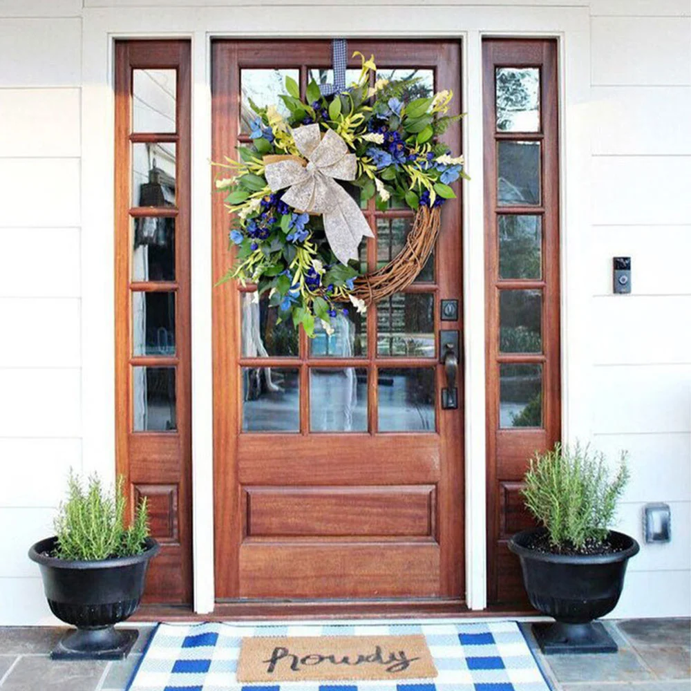 Spring Natural Rattan Bow Blue Holiday Wreath Ornament