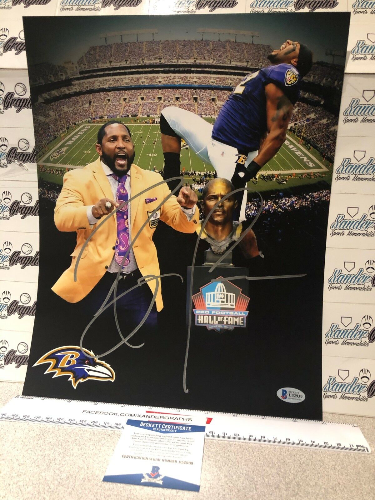 RAY LEWIS BALTIMORE RAVENS HOF SIGNED AUTOGRAPHED 11X14 Photo Poster painting-BECKETT BAS COA