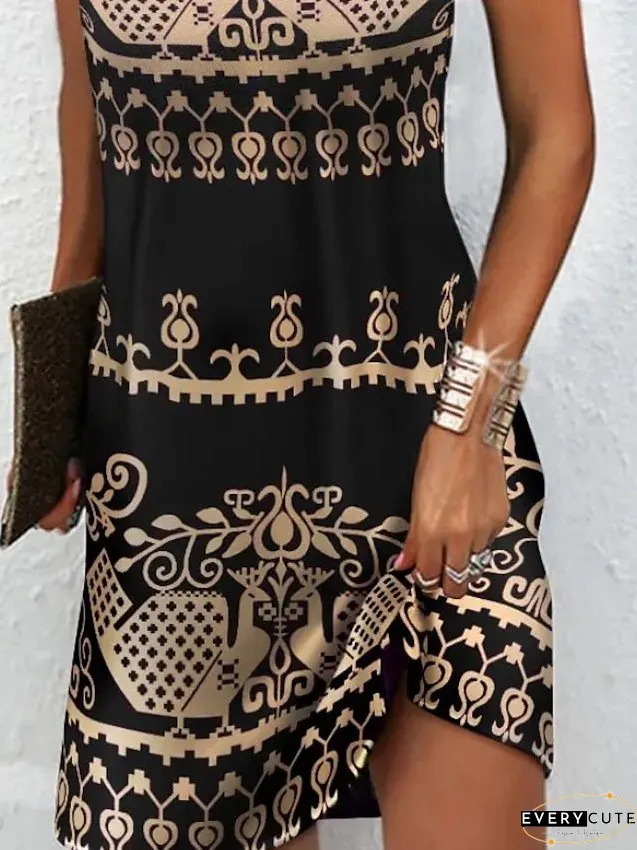 Casual Dress Shift Mini Black Green Dark Blue Sleeveless Floral Ruched Spring Summer