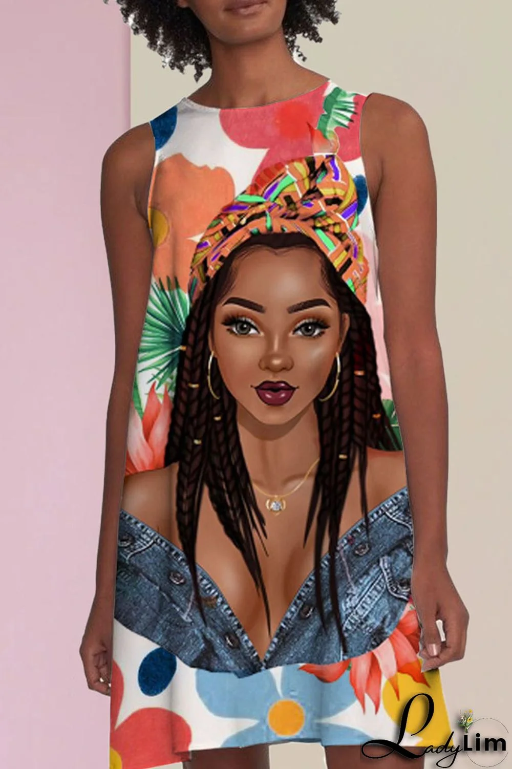 Brown Casual Print Patchwork O Neck A Line Dresses