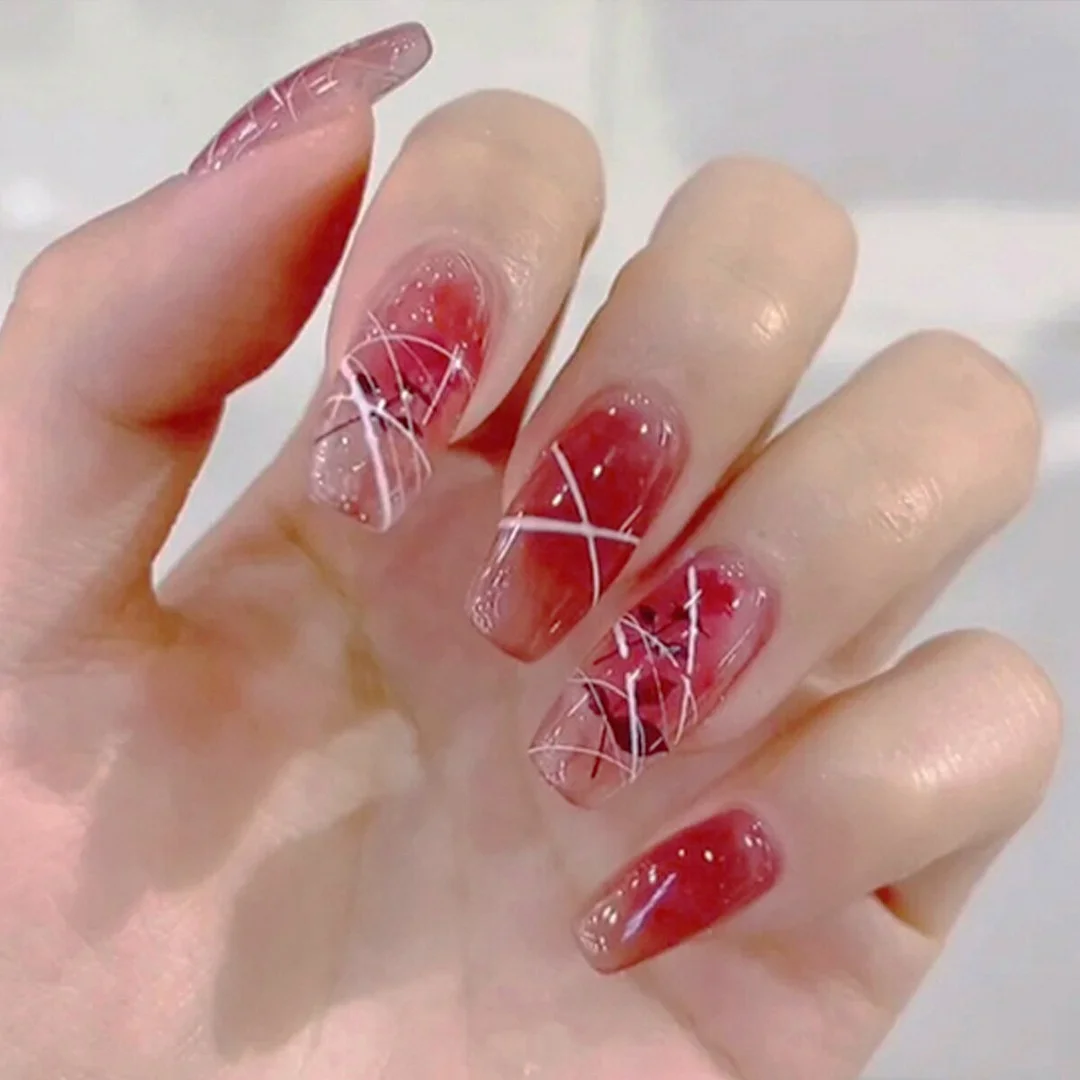 Personality Graffiti Flame Sweet Cool Girl False Nail Art Fake Nails With Glue And Sticker 24pcs/box-Nail Inspo