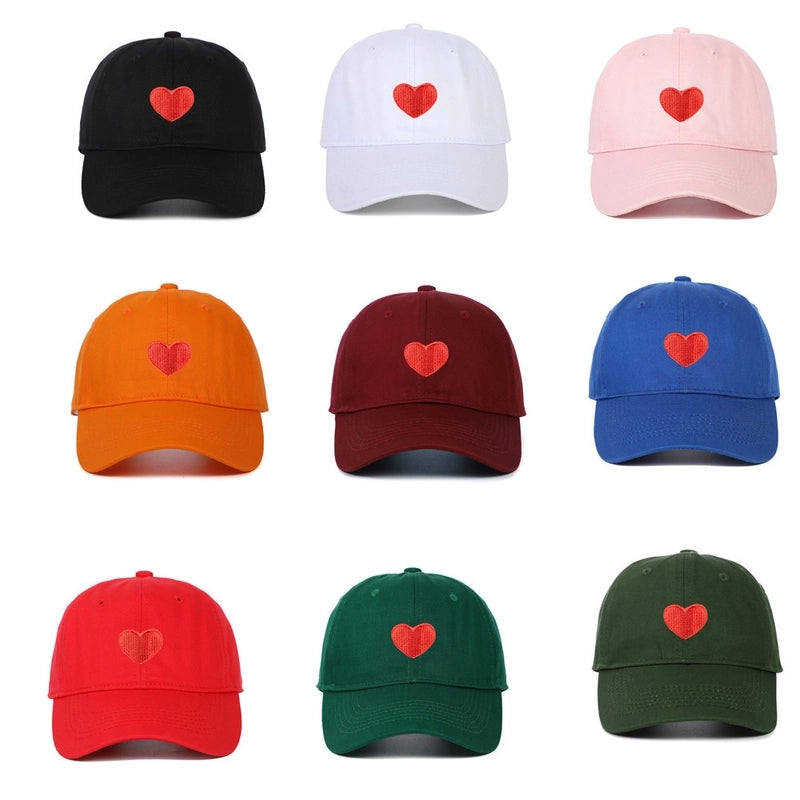 Unisex Casual Heart Embroidery Curved Eaves Baseball Cap
