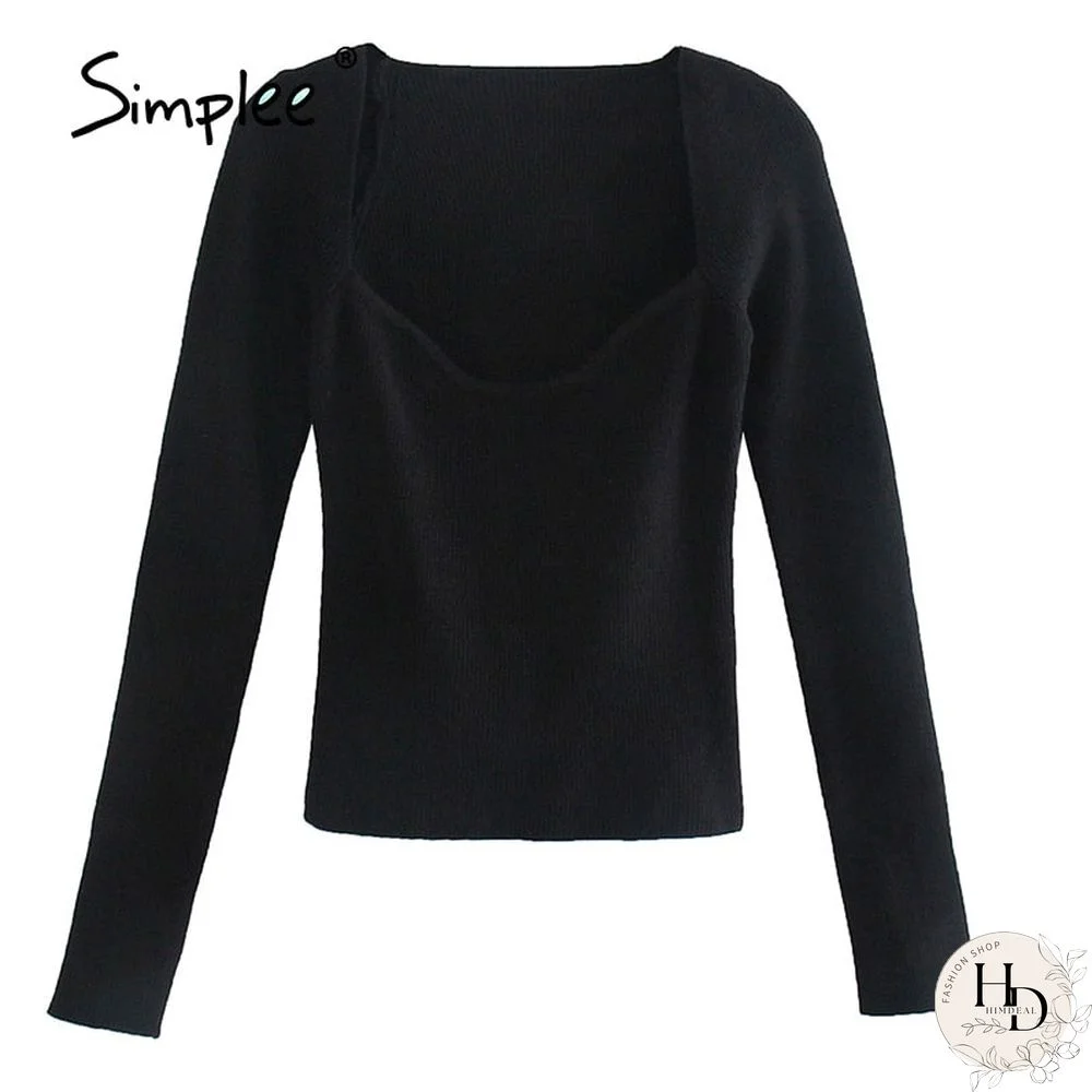 Simplee Sexy Sheath Women'S Pullover Autumn  High Street Solid Slim Jumper Sweater Female  Fashion Ladies Long Sleeve Top