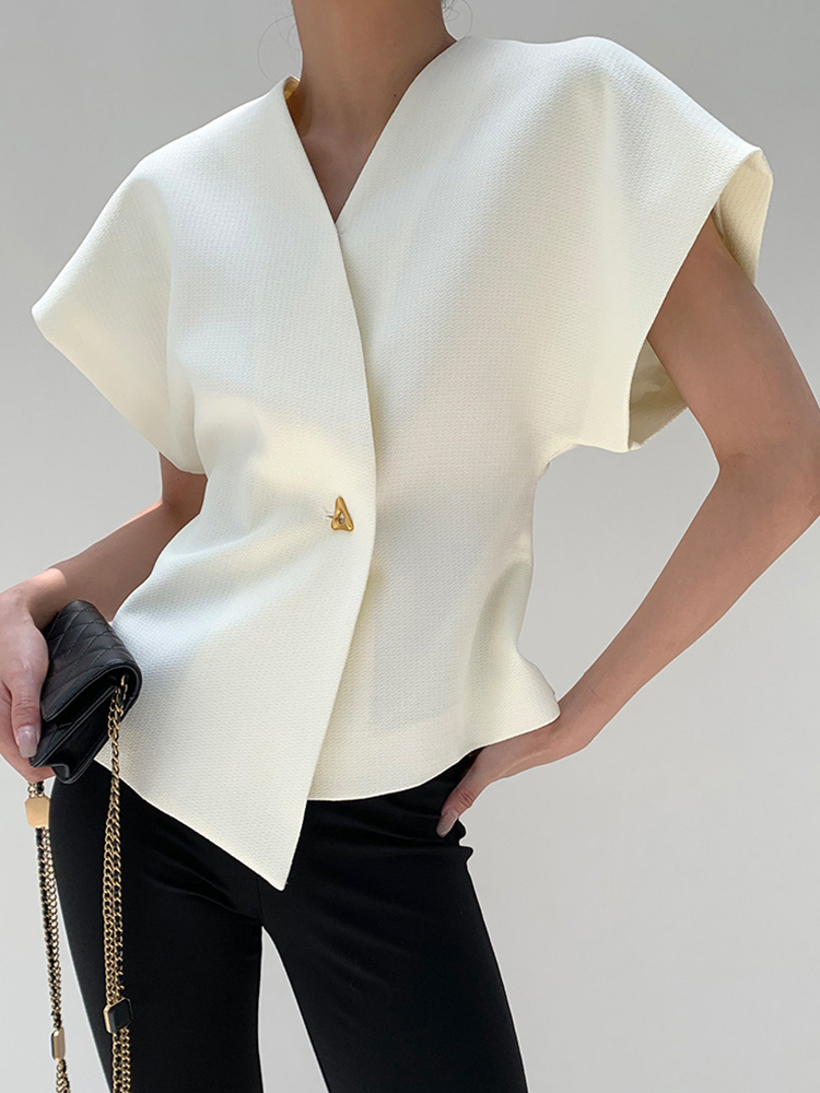 Solid Slimming Waistcoats For Women V Neck Sleeveless Tunic Irregular Patchwork Button Waistcoat Female Fashion New