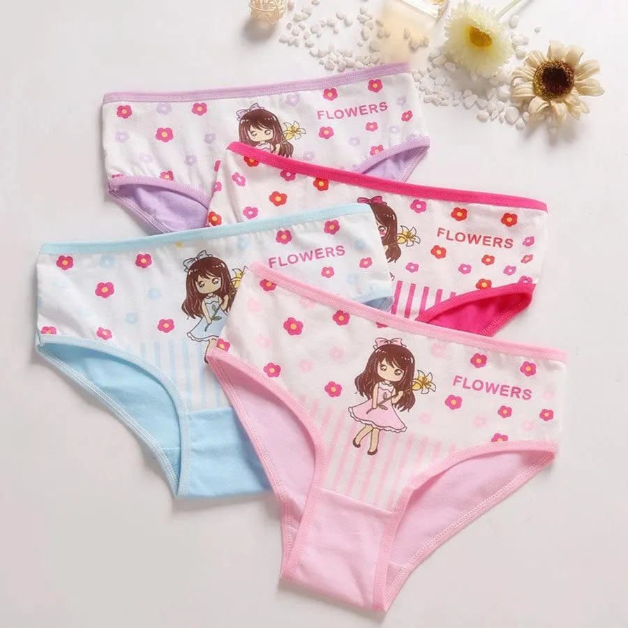 4 Pieces/Lot 2-12Y Children Underwear High Quality Cotton Girls Panties Cute Cat Pattern Kids Boxer Briefs Child Soft Girl Pants