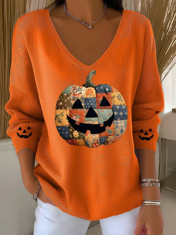 Women's Casual Autumn Pumpkin Striped Top 