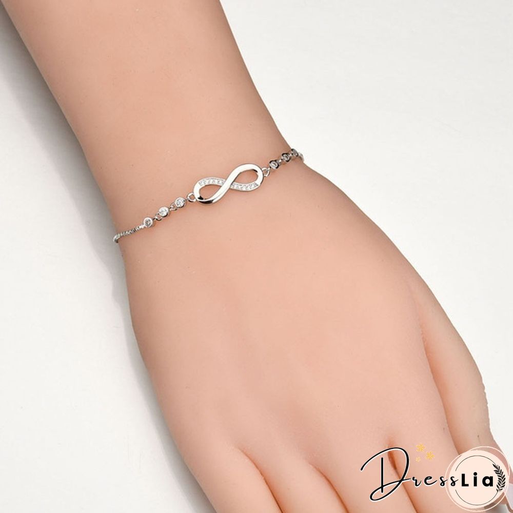 1Pc New Arrival 925 Sterling Silver Charm Bracelet Jewelry Infinity Eight Crystal Diamond Link Chain Bracelet Ankle Bracelets for Women