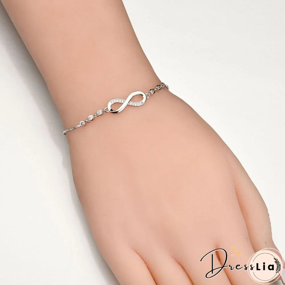 1Pc New Arrival 925 Sterling Silver Charm Bracelet Jewelry Infinity Eight Crystal Diamond Link Chain Bracelet Ankle Bracelets for Women