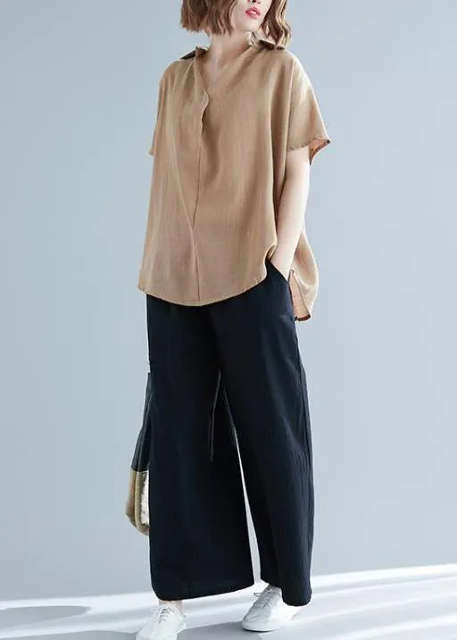 Women v neck Button Down linen shirts women Plus Size Gifts khaki tunic blouses Summer