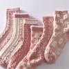 3D Jacquard Pink Flower Medium Tube Women Socks