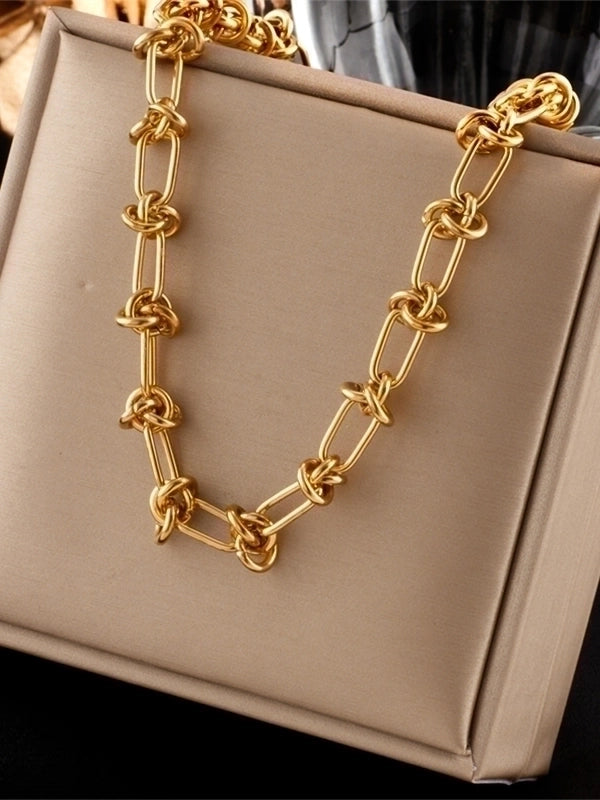 Stainless Steel 18K Gold Plated Vintage Style Gold Plated Geometric No Inlaid Necklace