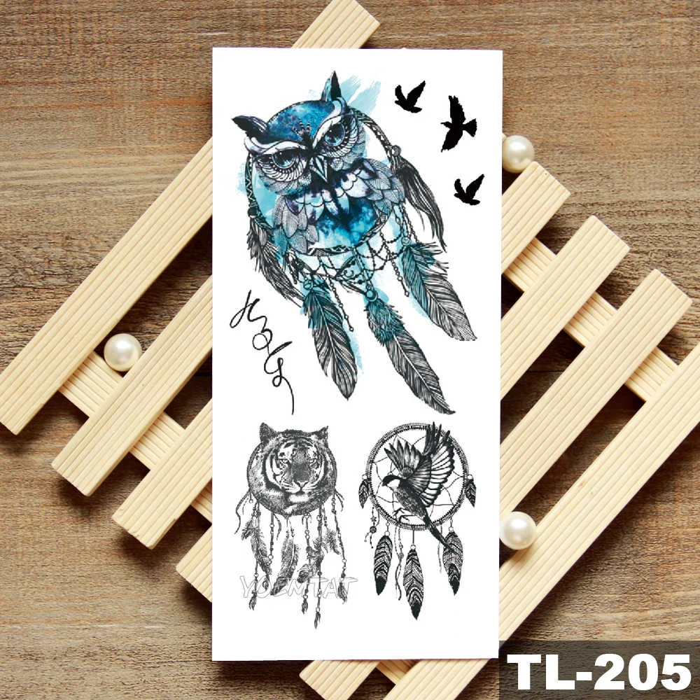 Sdrawing Owl Compass Waterproof Temporary Tattoo Sticker Flower Wolf Mountain Flash Tattoos Body Art Fake Arm tatoo Women