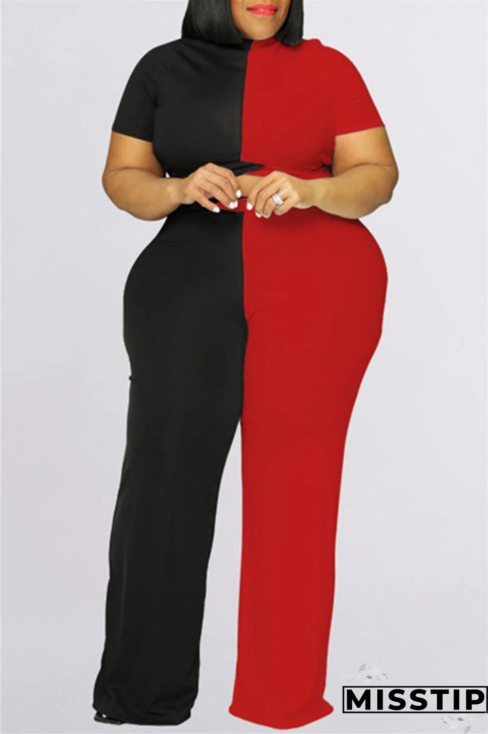 Yellow Black Fashion Casual Solid Patchwork Half A Turtleneck Plus Size Two Pieces