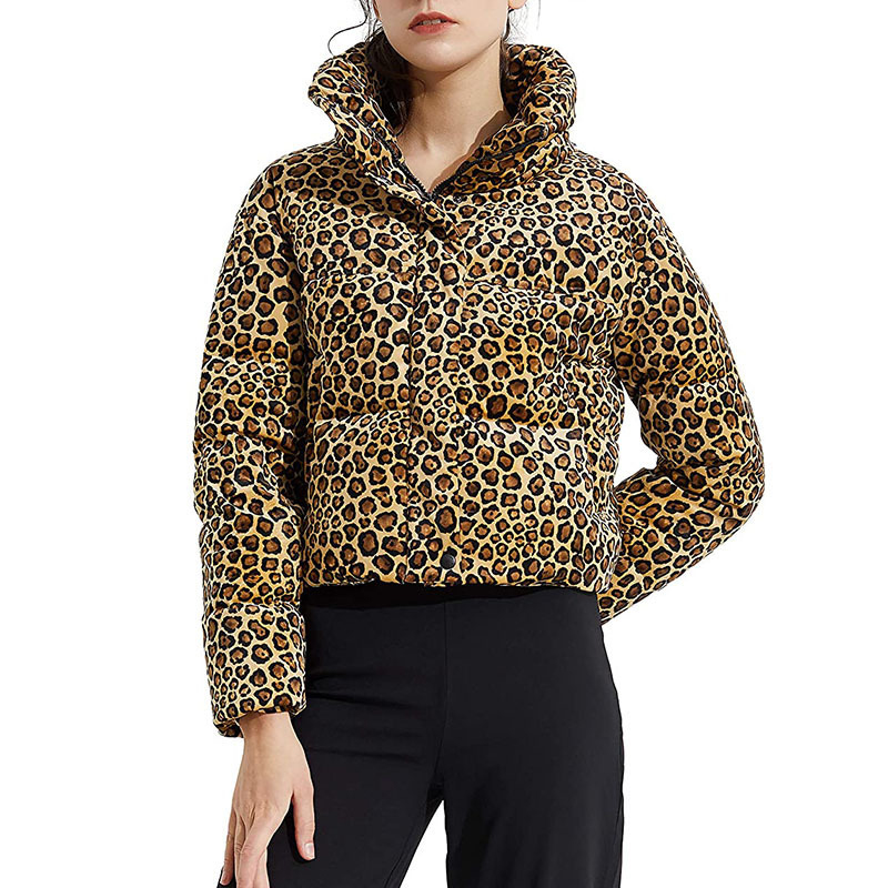 Leopard print stitching long-sleeved zipper coat wearshes