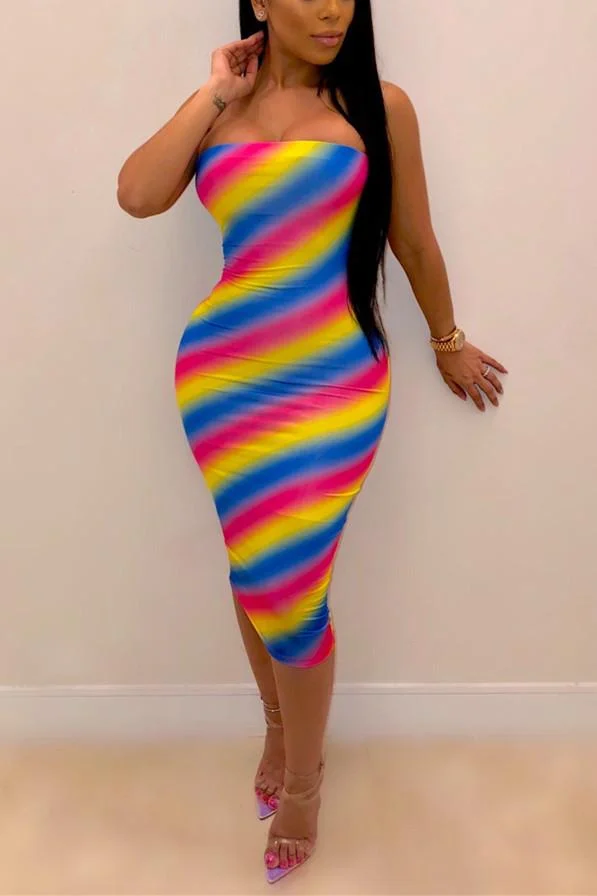 Sexy Striped Wrap Chest Slim Dress