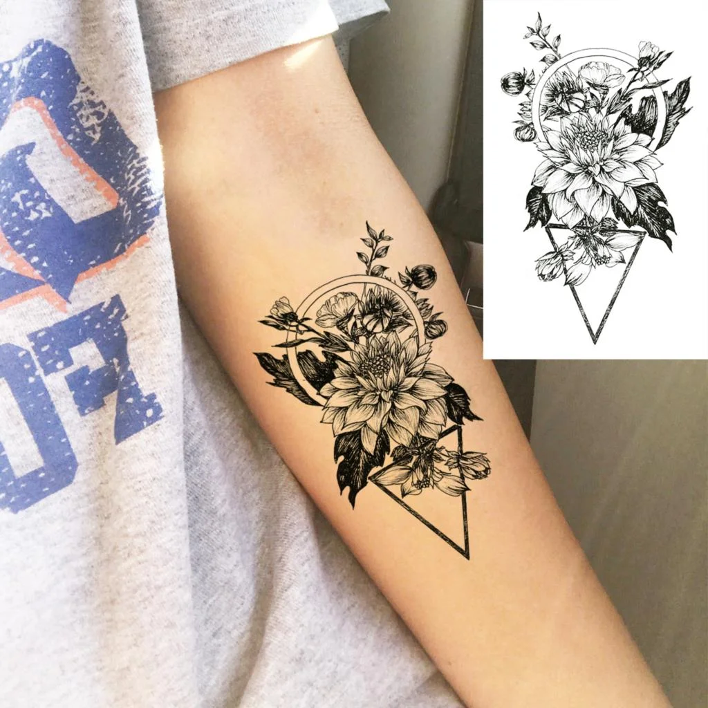 Black Little Flower Fashion Finger Temporary Tattoos For Women Adult Leaves Daisy Rose Fake Tattoo Letter Body Art Tatoos Decal