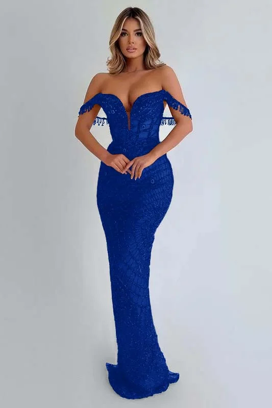 Sequins Red Prom Dress Sleeveless Strapless Long Tassel YL0066
