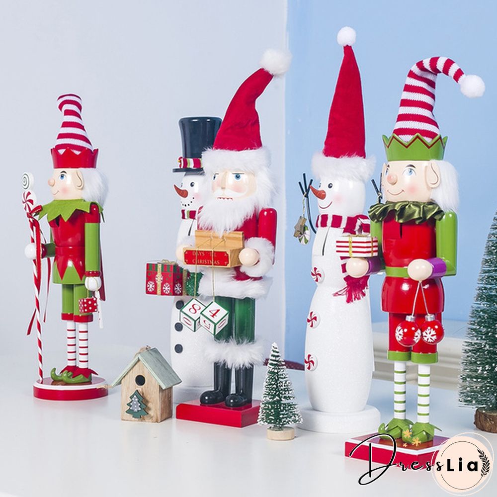 Christmas Wooden Standing Ornaments Cute Cartoon Santa Snowman Elf Nutcracker Doll Figures