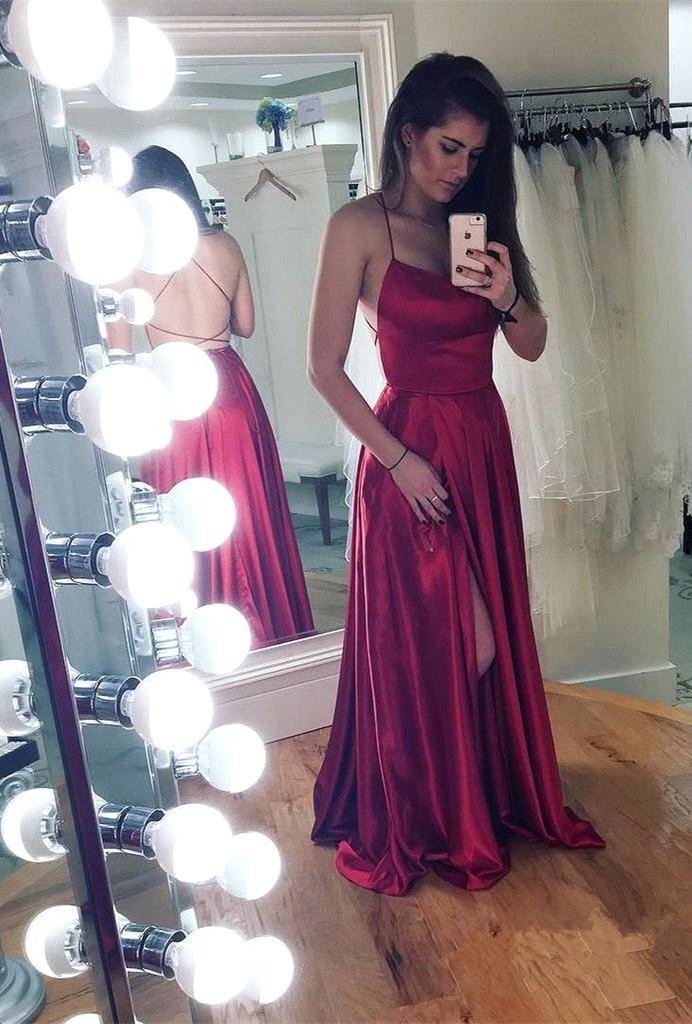 Meerjungfrau Spaghetti-Träger Abendkleid mit Schlitz PD045 Lunass