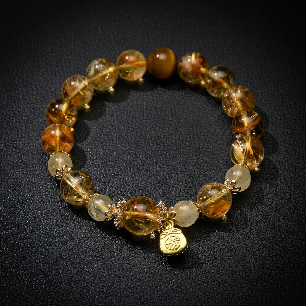 JiStones Prosperity & Ambition Bracelet | Natural Citrine & Tiger's Eye Gemstone Jewelry 10mm - Golden Abacus Edition