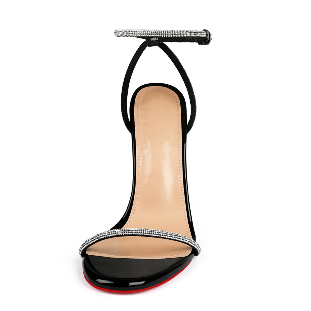 120mm Women's Red Bottom Diamonds Studded Straps Sandals High Heels Open Toe Stiletto Shoes -MERUMOTE