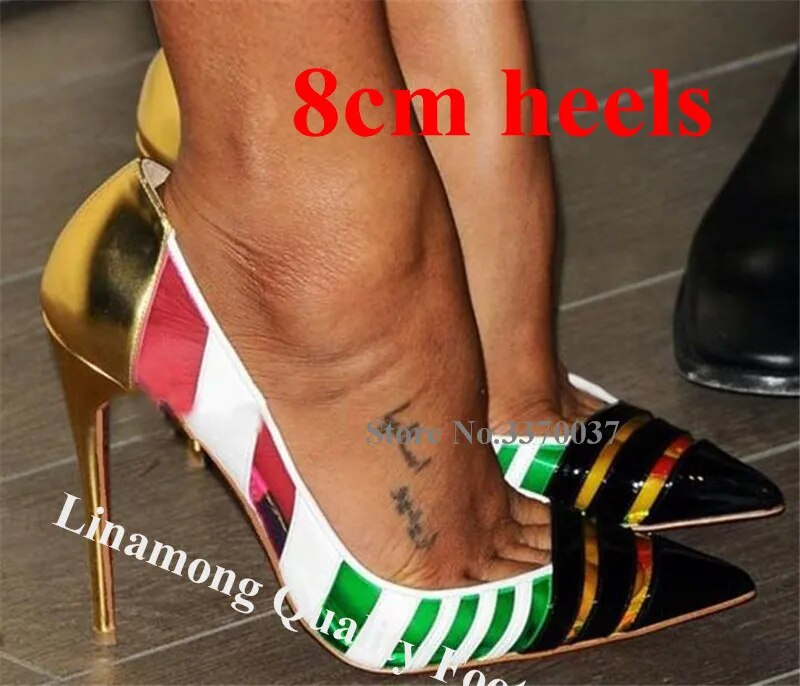 VCSHOES Pointed Toe PVC Stiletto Heel Pumps Patchwork Transparent High Heels 8cm 10cm 12cm Heels
