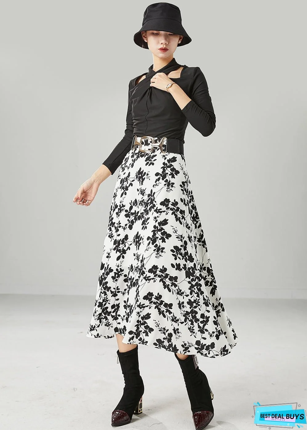 Stylish White Print Slim Fit Chiffon Skirts Summer