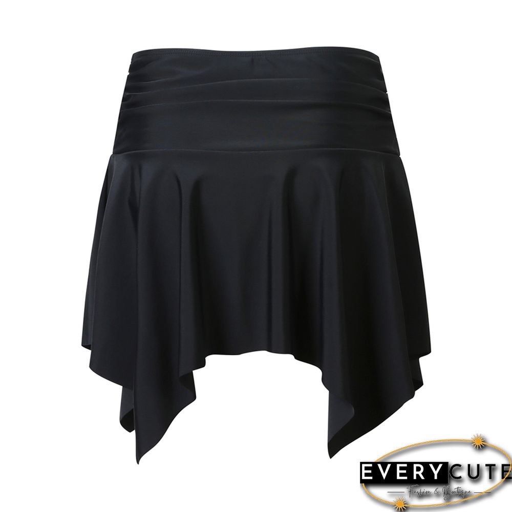 Black Pleated Irregular High Waist Beach Culottes