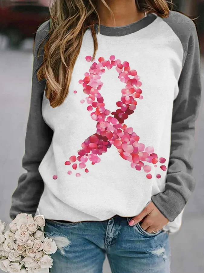 Women's Petal Pink Ribbon Breast Cancer Fighter Supporter Sweatshirt socialshop
