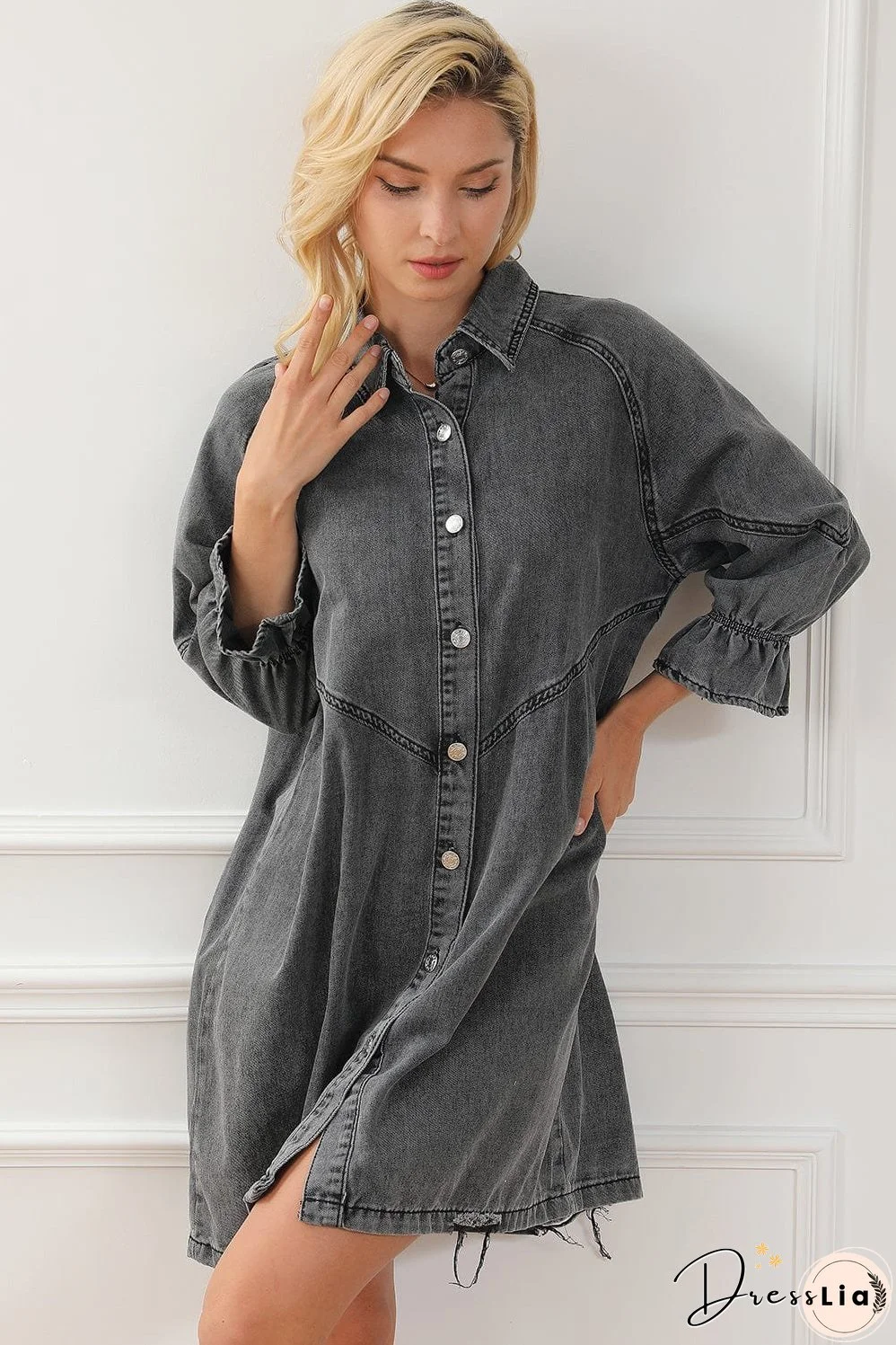 Denim Dress with Ruffles