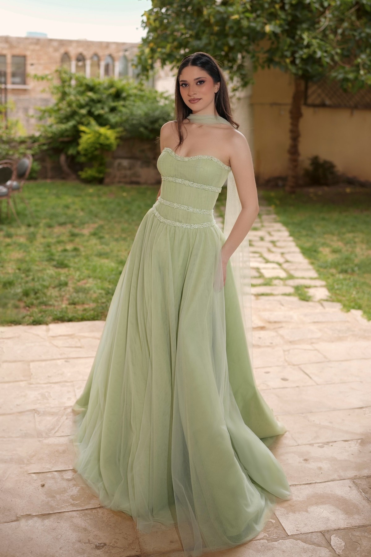 Oknass Halter Neck Strapless Sleeveless Long Prom Dress With Applikation