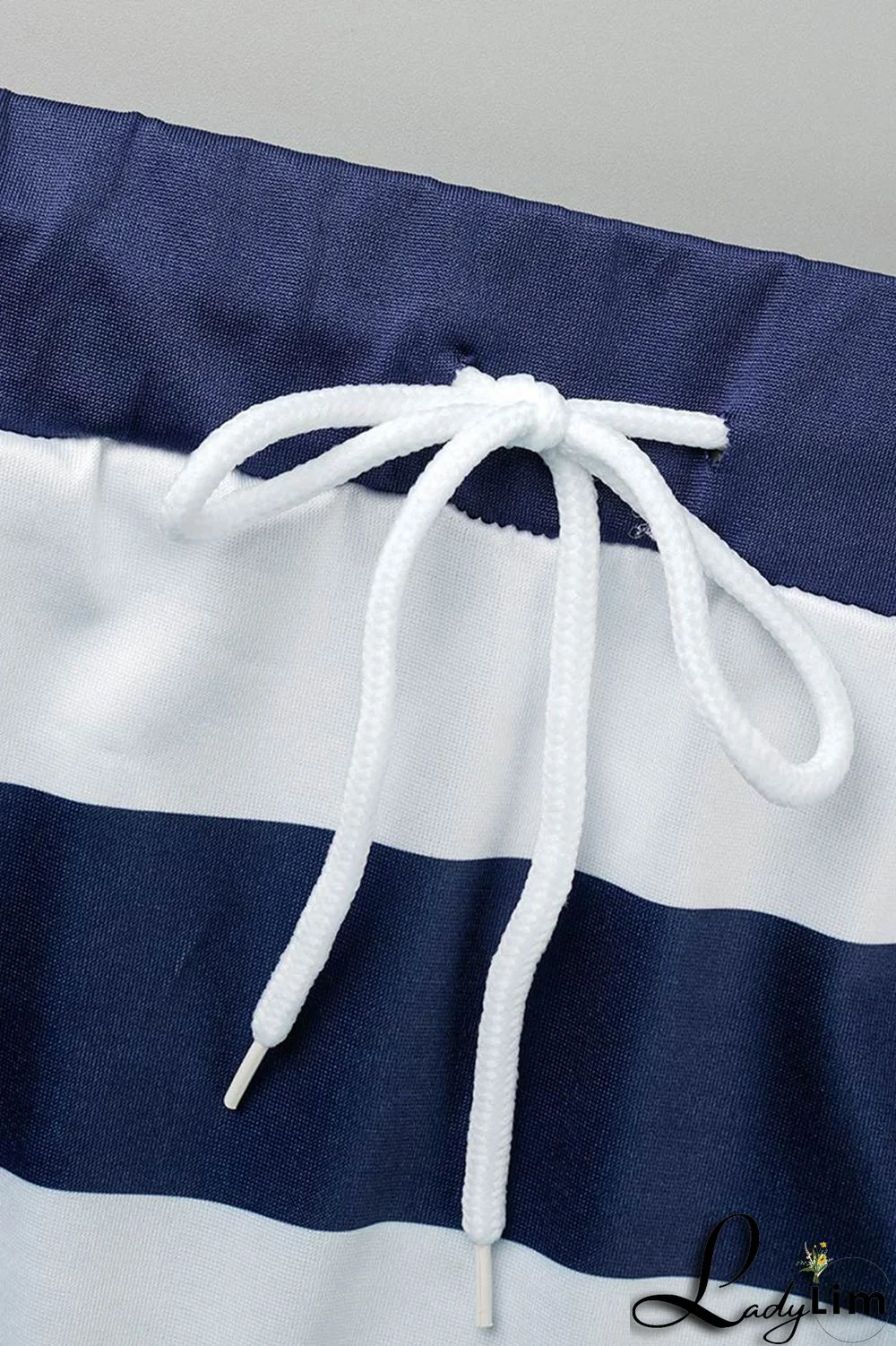 Deep Blue Fashion Casual Print Basic Oblique Collar Plus Size Two Pieces