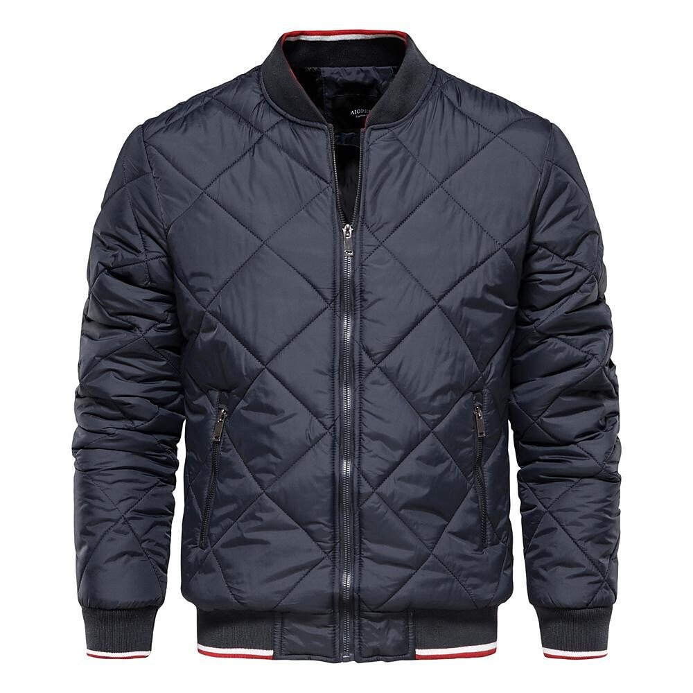 Rogoman Men's Solid Color Quilted Bomber Lightweight Jackets