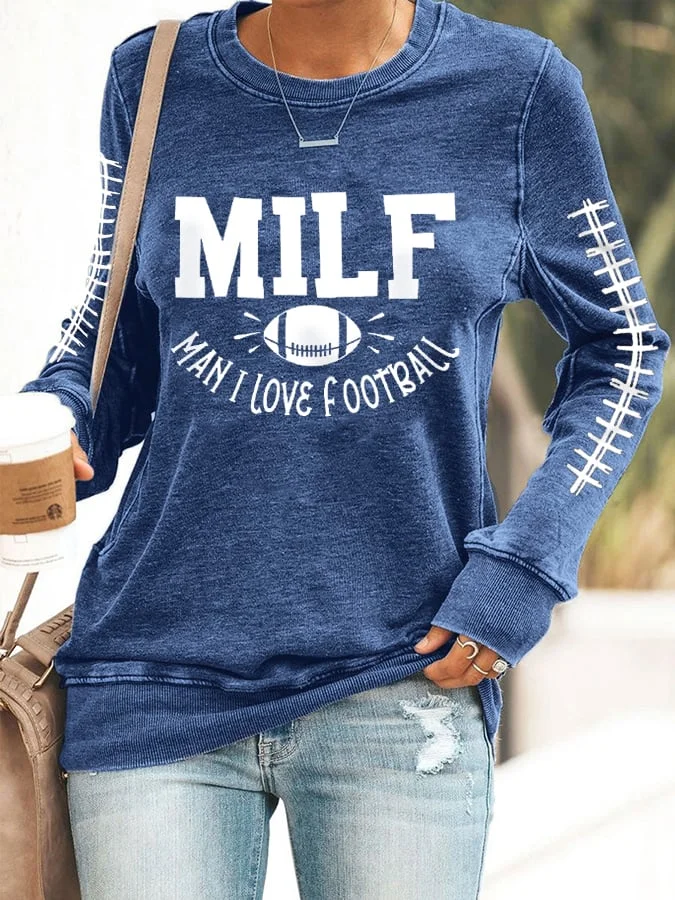 Women's Funny MILF Man I Love Football Gameday Football Lover Casual Sweatshirt socialshop