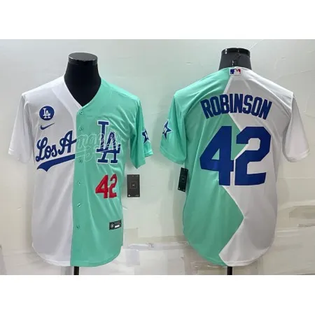 Men's Los Angeles Dodgers #42 Jackie Robinson 2022 All-Star White/Green Cool Base Stitched Baseball Jersey Z0D7