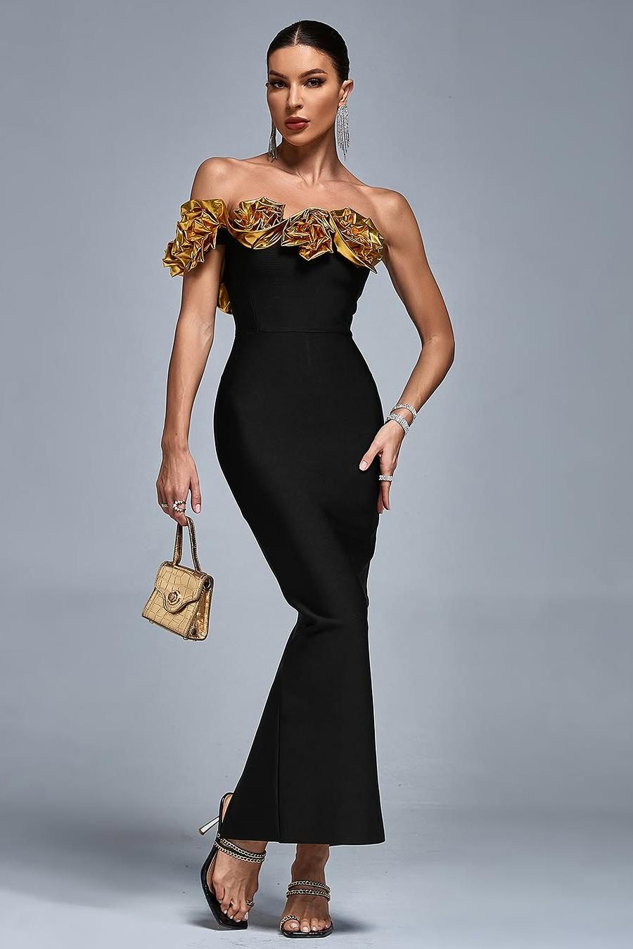 Stunning Black Satin Strapless One Shoulder Mermaid Prom Dress with Ruffles | MS0404  