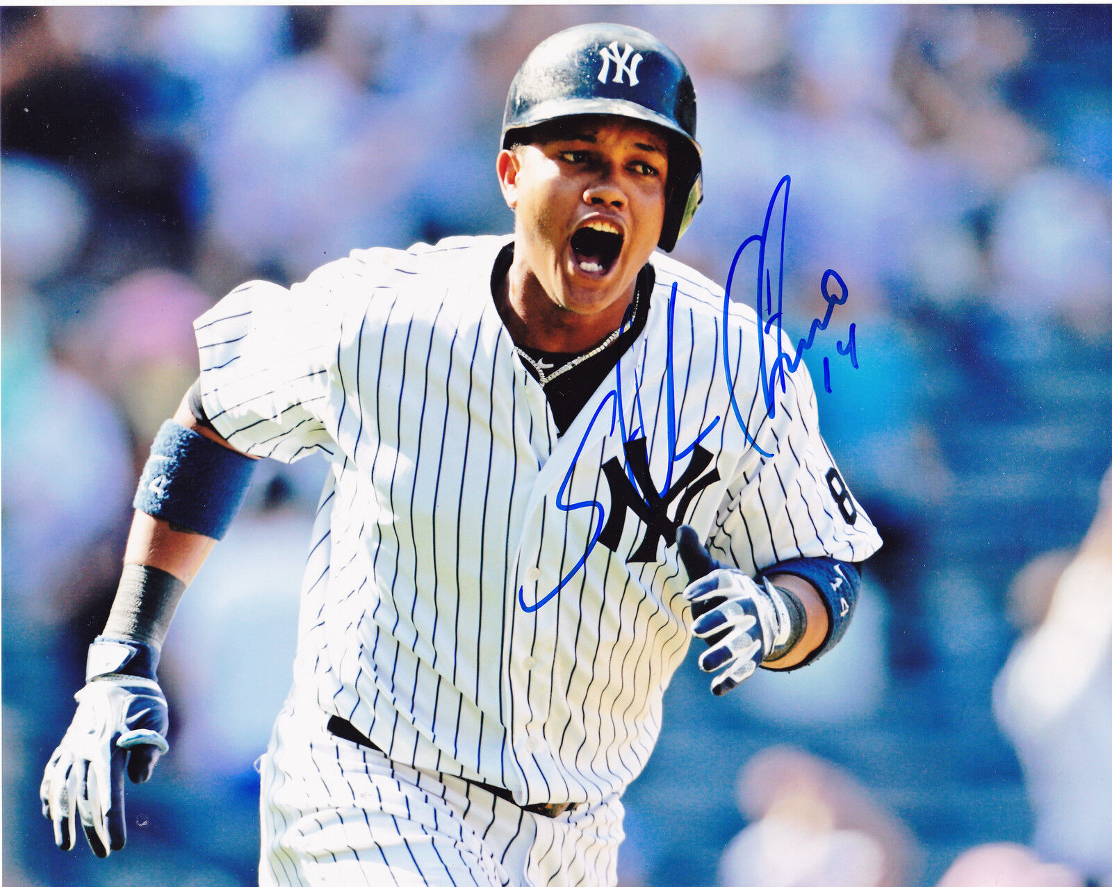 STARLIN CASTRO NEW YORK YANKEES ACTION SIGNED 8x10