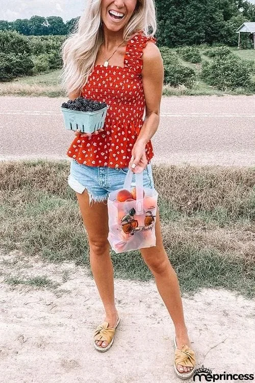 Elastic Floral Print Slip Top