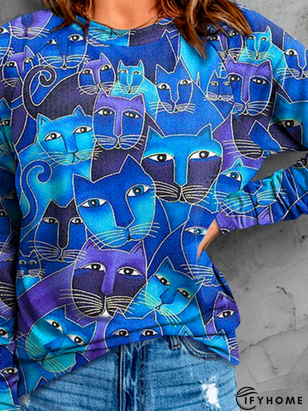 Casual Cat Crew Neck Sweatshirt | IFYHOME