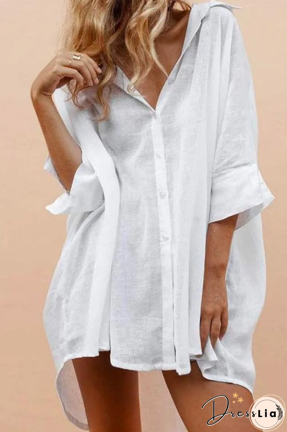 Hgih Low Bottom Hem Cotton Linen Shirt