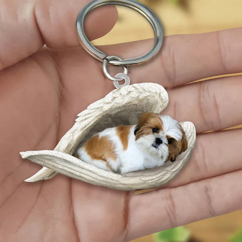 VigorDaily Sleeping Angel Acrylic Keychain Gold White Shih Tzu