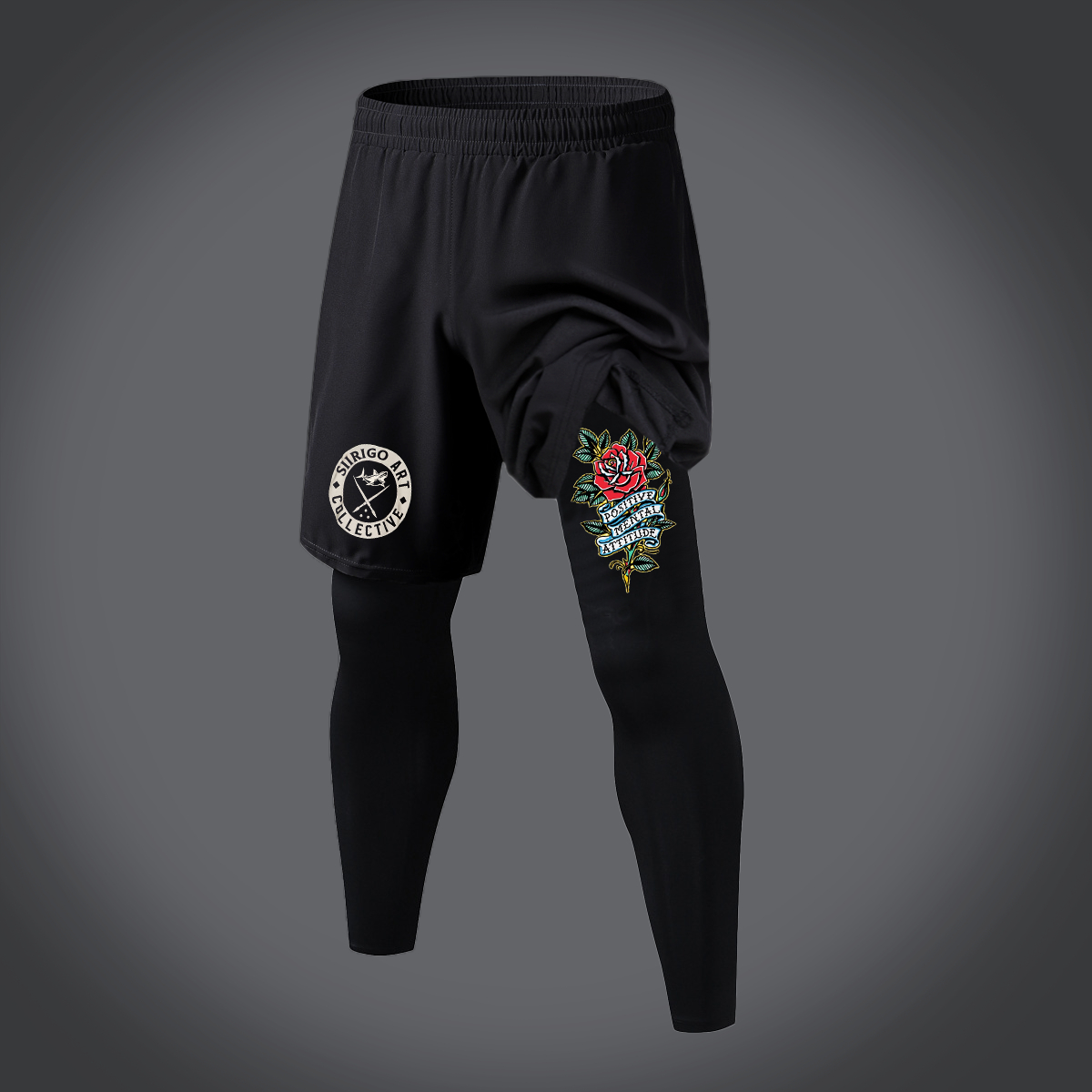 POSITIVE MENTAL ATTITUDE Rose Graphic Print 2 in 1 Gym Workout With Leggings