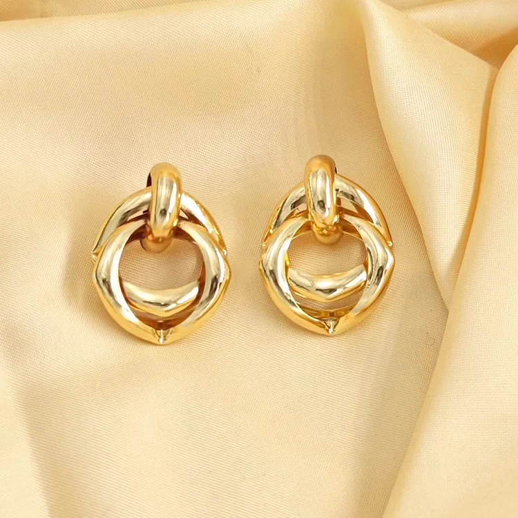 Retro Double Ring Oval Metal Earring
