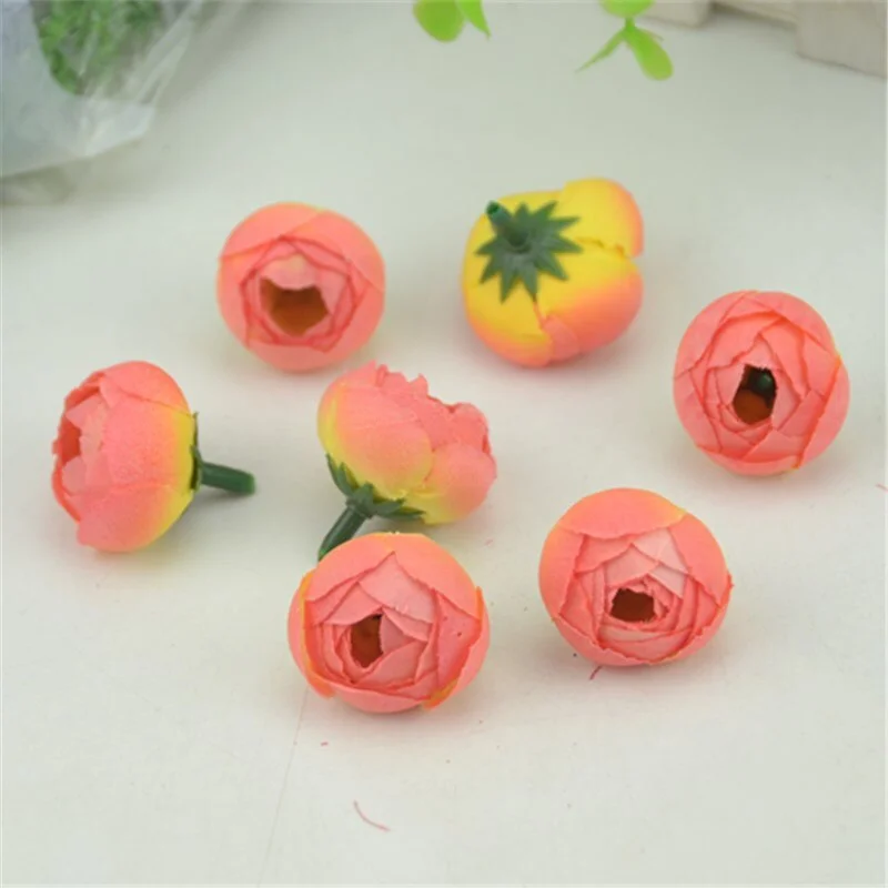 50pcs 2.5cm Artificial Small Silk Tea Buds Flower Heads For Home Wedding Decoration DIY Handmade Simulation Fake Flowers