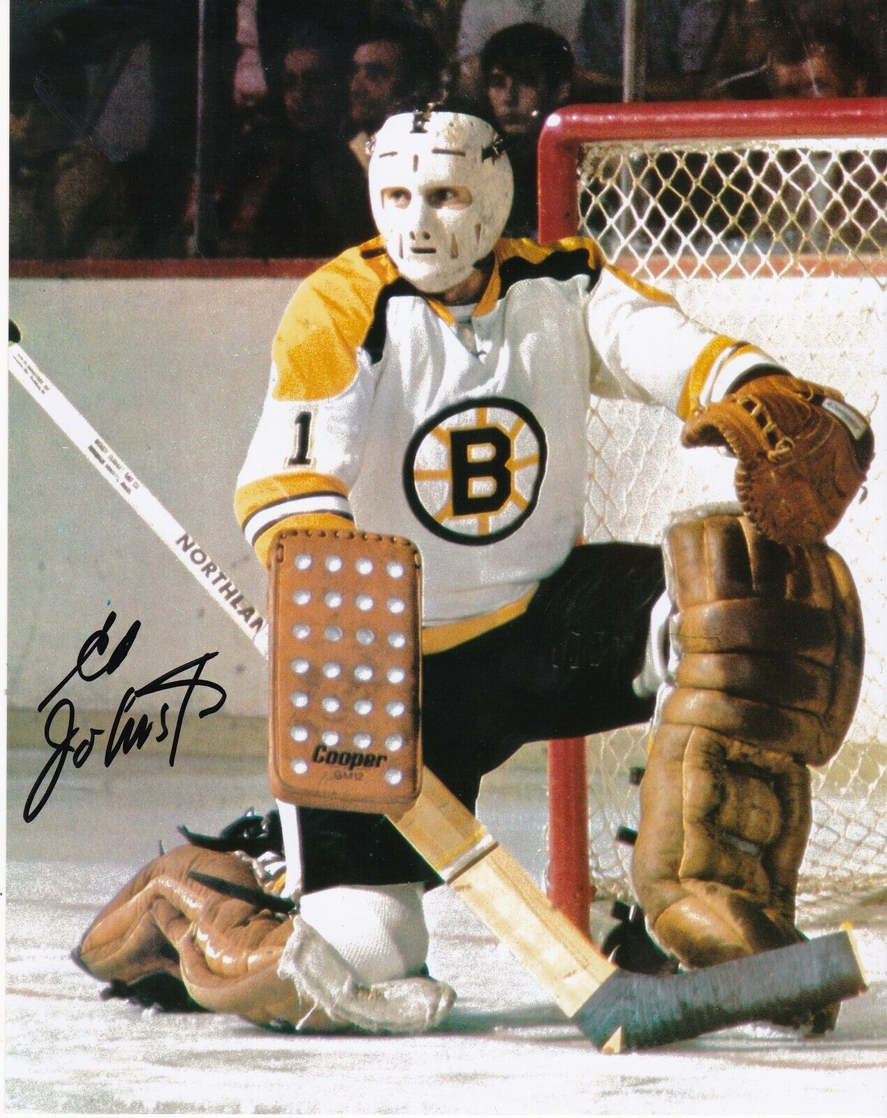 ED JOHNSTON BOSTON BRUINS ACTION SIGNED 8x10